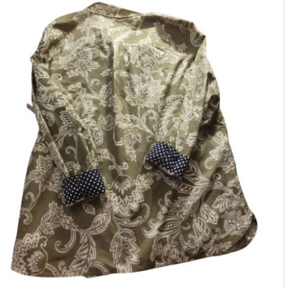 Talbot green/cream leaf button up shirt, trimmed polka dots, nwt - Picture 7 of 7